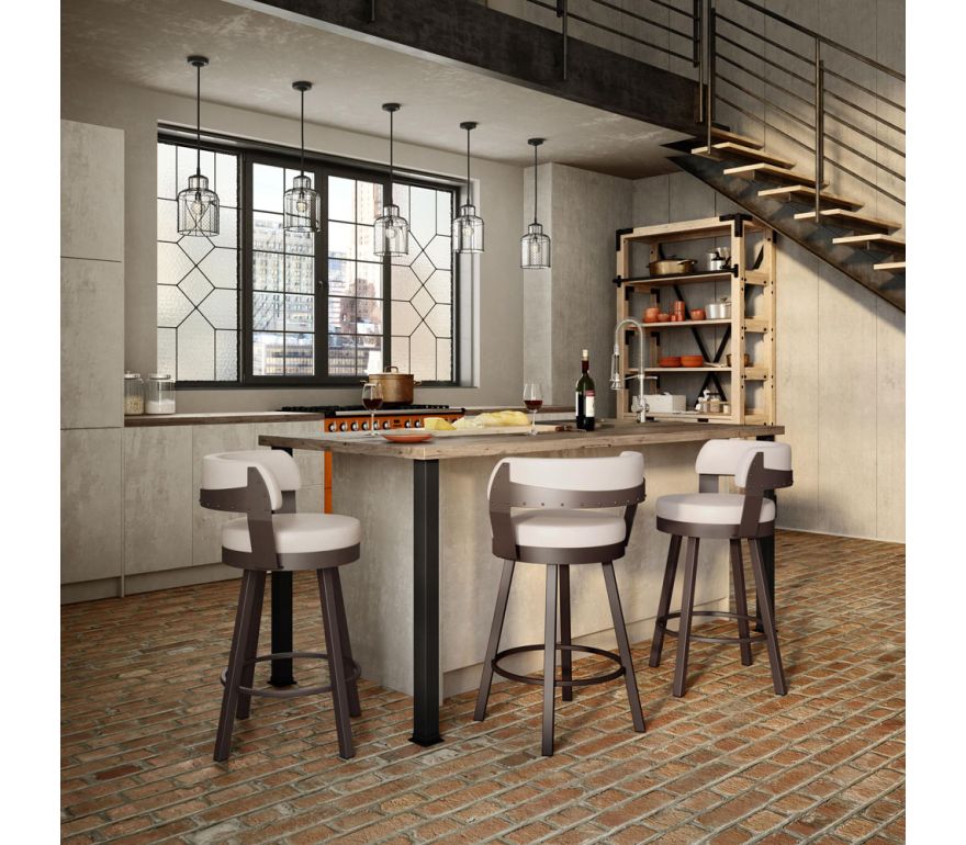 Russell Industrial Low Back Swivel Bar Stool with Cushioned Seat